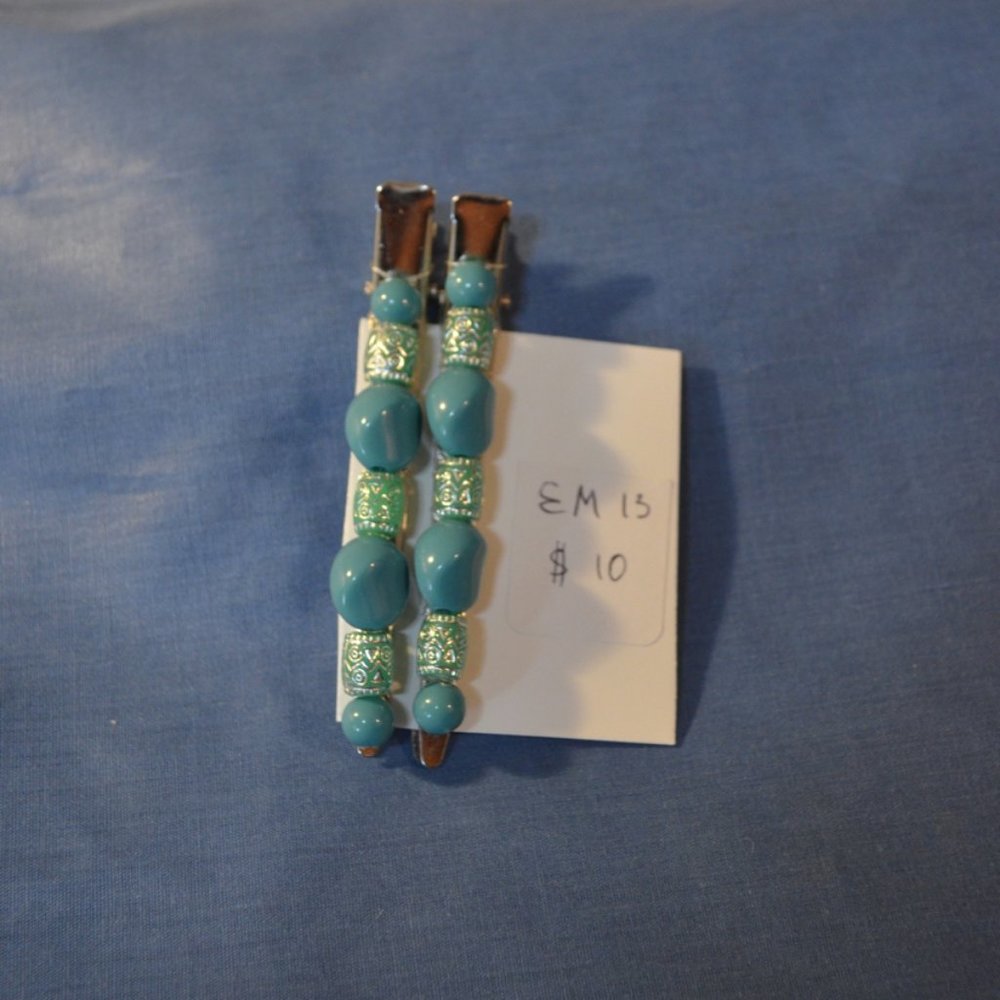Handmade Hair Clip Acrylic Beads Turquoise Color (3.5")